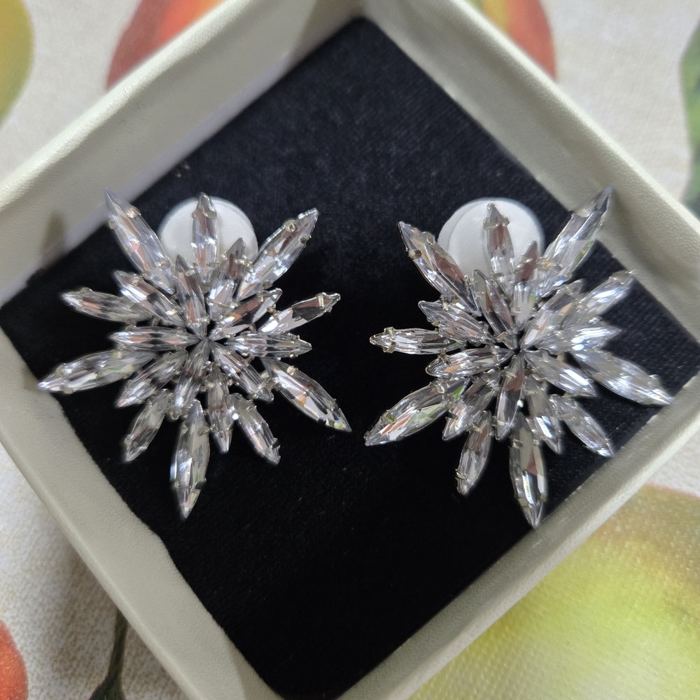 Elegant Silver Crystal Flower Earrings